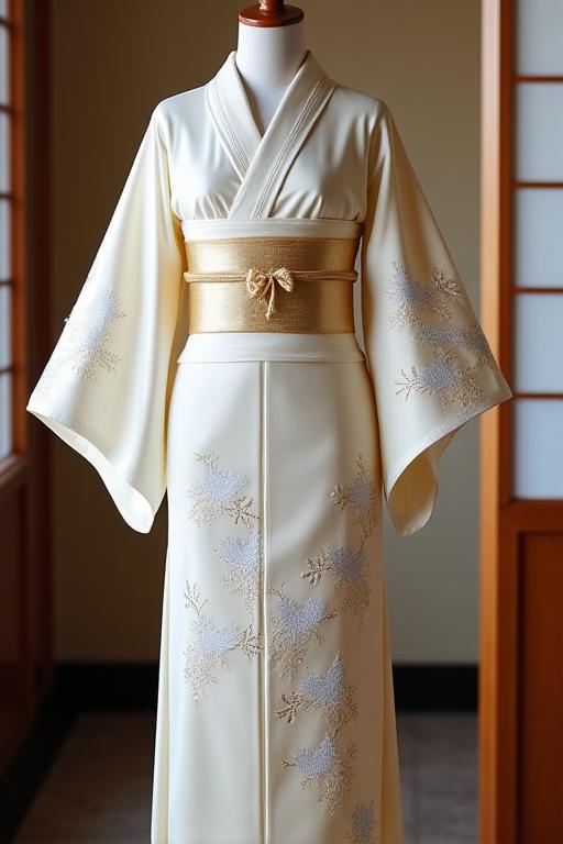 結婚式用の白い鶴が描かれた振袖